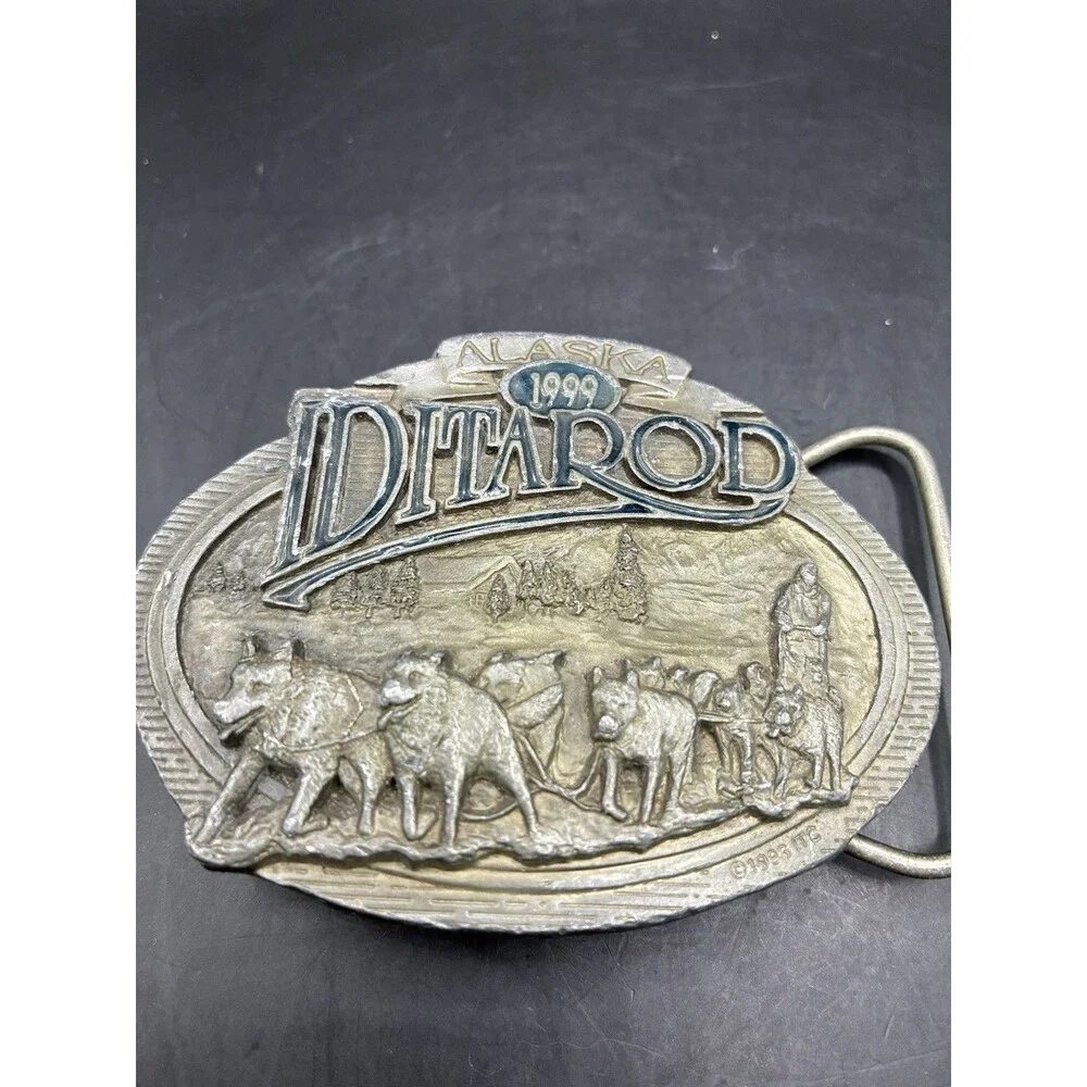 Alaskas Iditarod Belt Buckle Pewter Official Trail Committee Collectors USA 1999